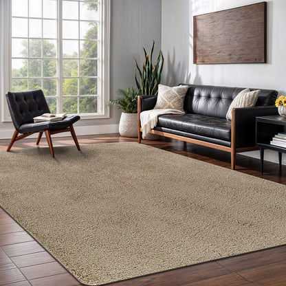 Area Rug 3x5 Beige Washable Indoor Rug Ultra Plus 0.75 in Thick Pile Solid Non Slip Easy to Clean Non Shedding Indoor for Living Room Bedroom Kitchen Dining Room or Hallway (3 X 5 Beige)
