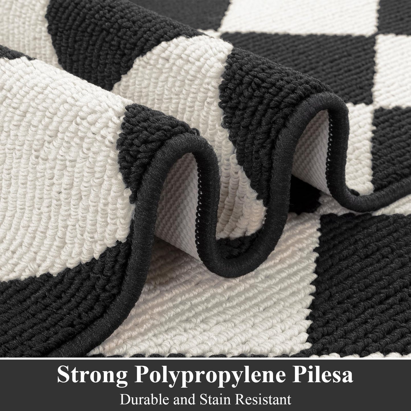 SHACOS 3Pcs Kitchen Rug, Checkered Kitchen Mat for Floor, Washable Non Slip Runner Rug for Hallway Entryway, Kitchen Runner Set for Kitchen, Front of Sink (17"x30"+17"x47"+17"x59", Black/White)