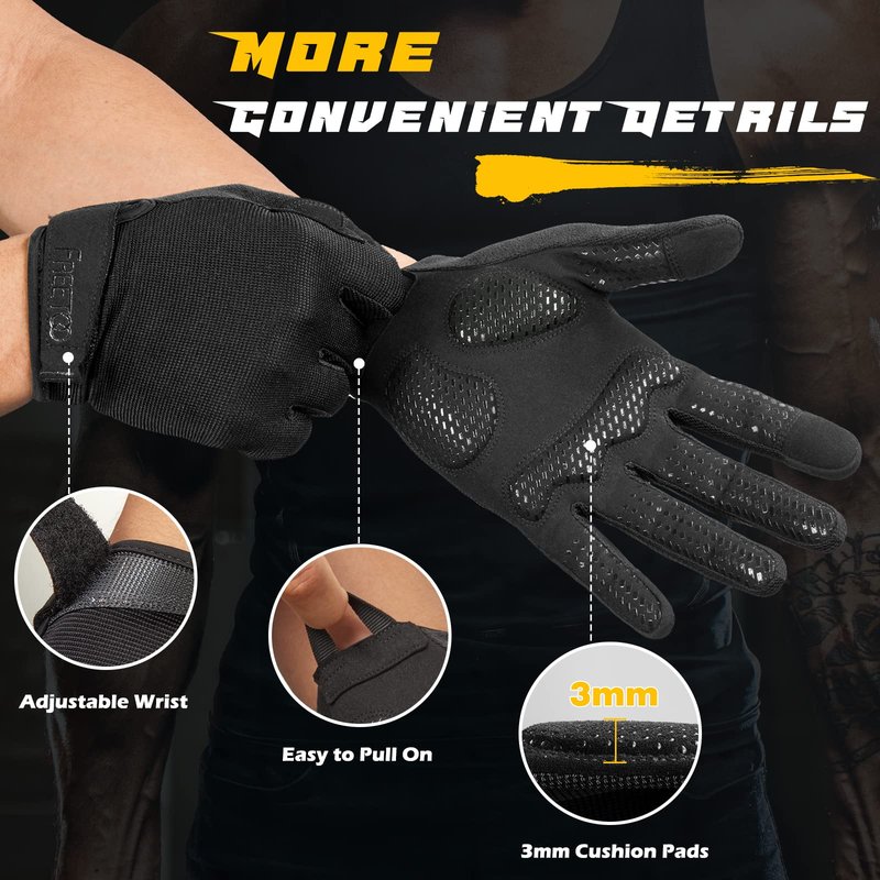 FREETOO Full-Finger Workout Gloves for Men, Padded Gym Gloves with Excellent Grip and Palm Protection, Touch Screen Friendly