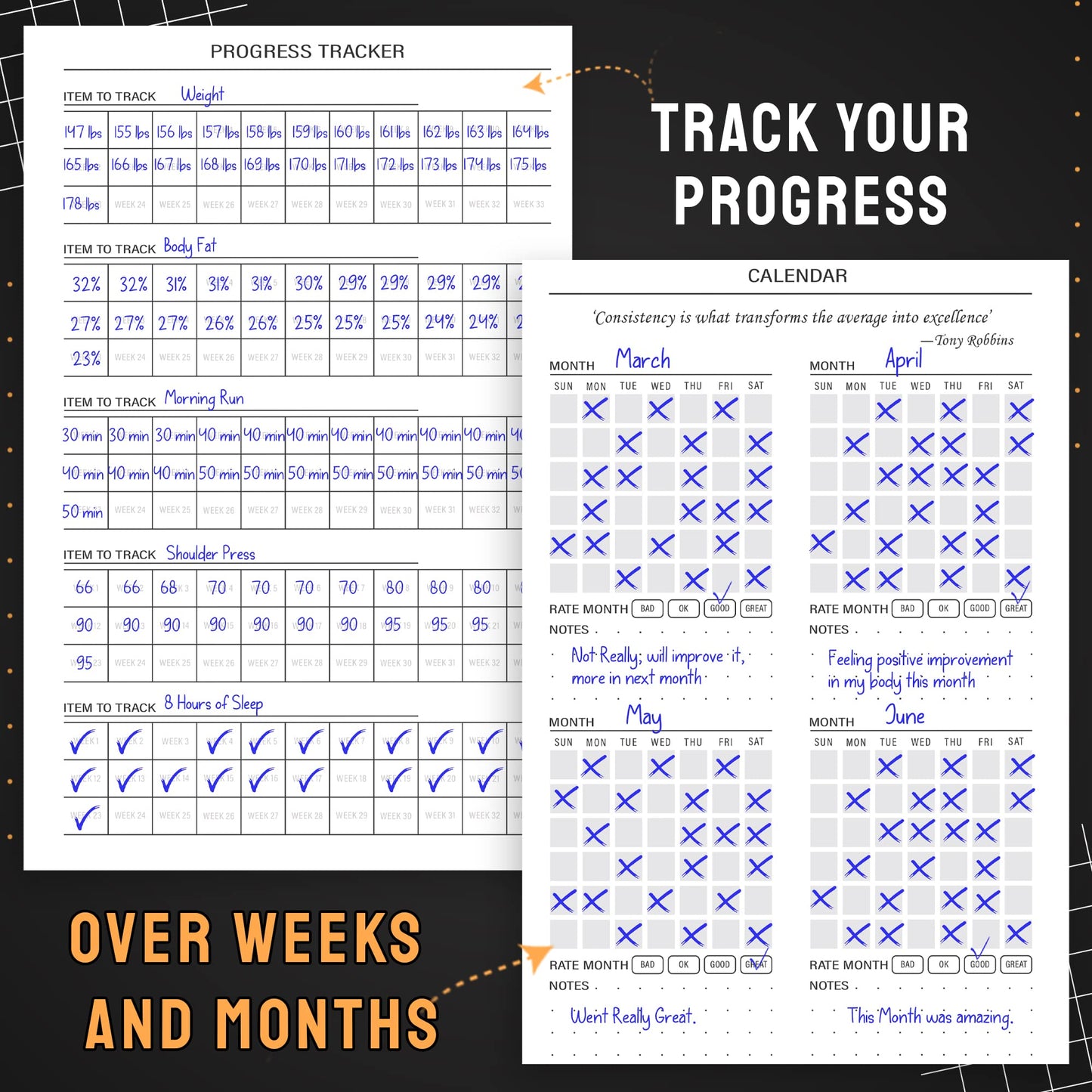 Nextnoid Hardcover Fitness Planner Workout Journal for Men & Women - A5 Sturdy Fitness Log Book to Track Gym & Home Workouts - Separately Packaged 2 Pieces