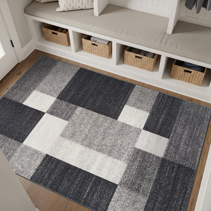 Rugshop Gray Modern Geometric Boxes Non-Slip Area Rug Non-Shedding for Dining Room, Bedroom and Living Room, 4' x 6'