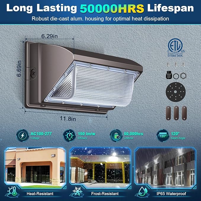 ledmo 120W LED Wall Pack Light, 15840LM Super Bright Commercial Outdoor Floodlight, 5000K IP65 Waterproof Wallpack Business Security Lighting for Yard Barn Building 4 Pack