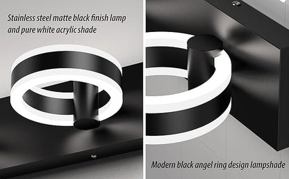 LED Bathroom Light Fixtures,15inch Black Vanity Lights, Modern 2 Light Acrylic Wall Sconces, 350° Rotatable Wall Lighting Fixture Over Mirror