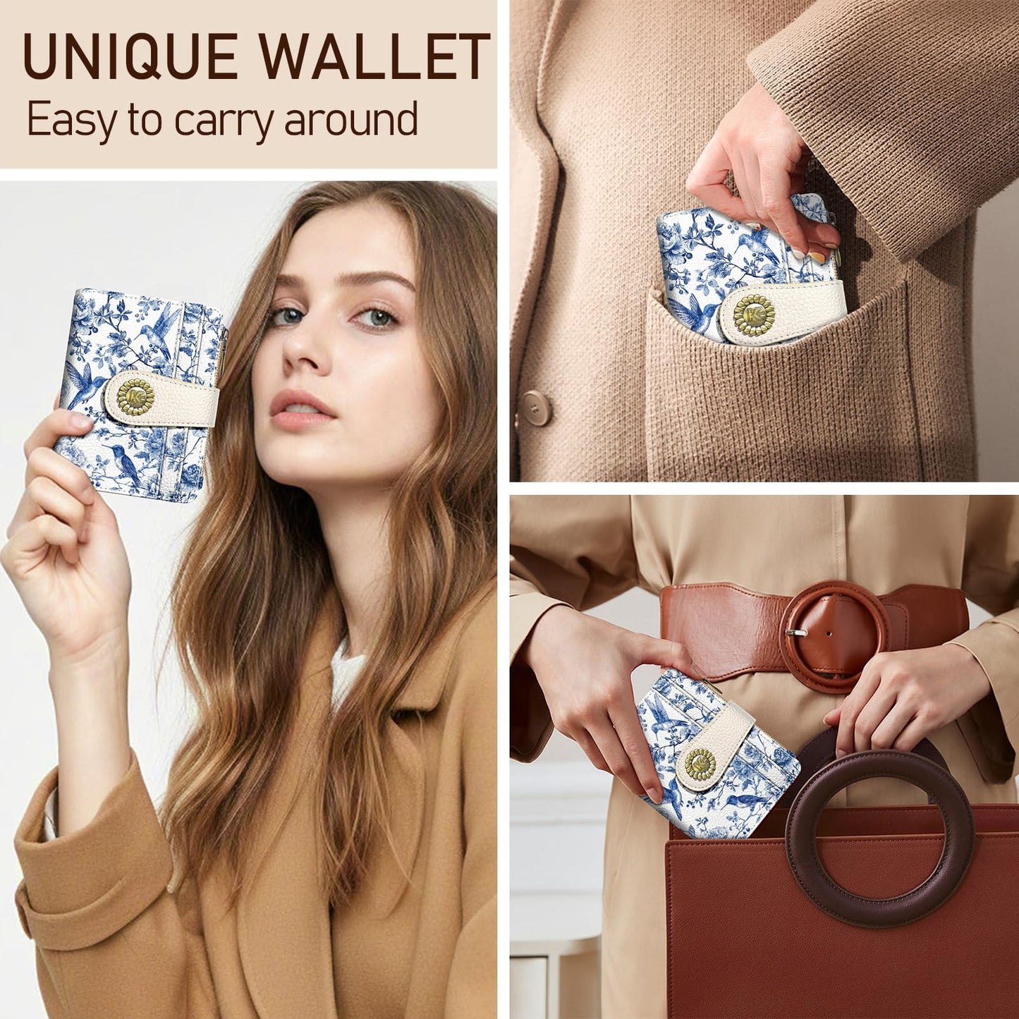 Kelvoris Bird Small Rfid Women Wallet Bifold Zipper Coin Pocket PU Leather Compact Cash Credit Card Holder Travel Wallet for Female Ladies Teen Girls 1 ID Window 10 Card Slots