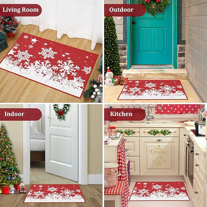 CAROMIO Christmas Doormat Holiday Door Mat Winter Snowflakes Xmas Indoor/Outdoor Welcome Mat Outdoor Indoor Entrance Floor Door Mat Front Porch for Home Decoration, 17x29 Inch