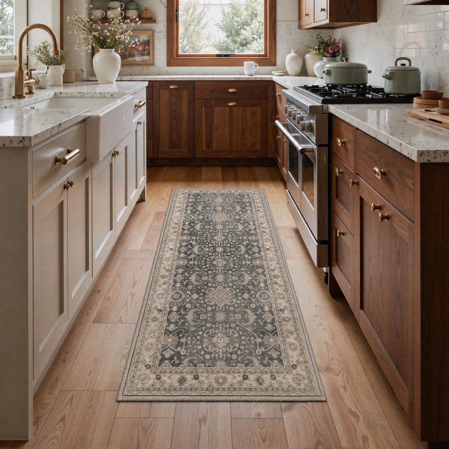 Bavni Area Rugs for Living Room, 5x7 Area Rugs Non-Slip Washable，Ultra-Thin Oriental Floral Rug for Bedroom Dinning Room Office, Dusty Taupe