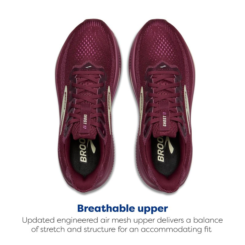 Brooks Women’s Ghost 17 Neutral Running Shoe - Burgundy/Pink/Green - 5 Medium