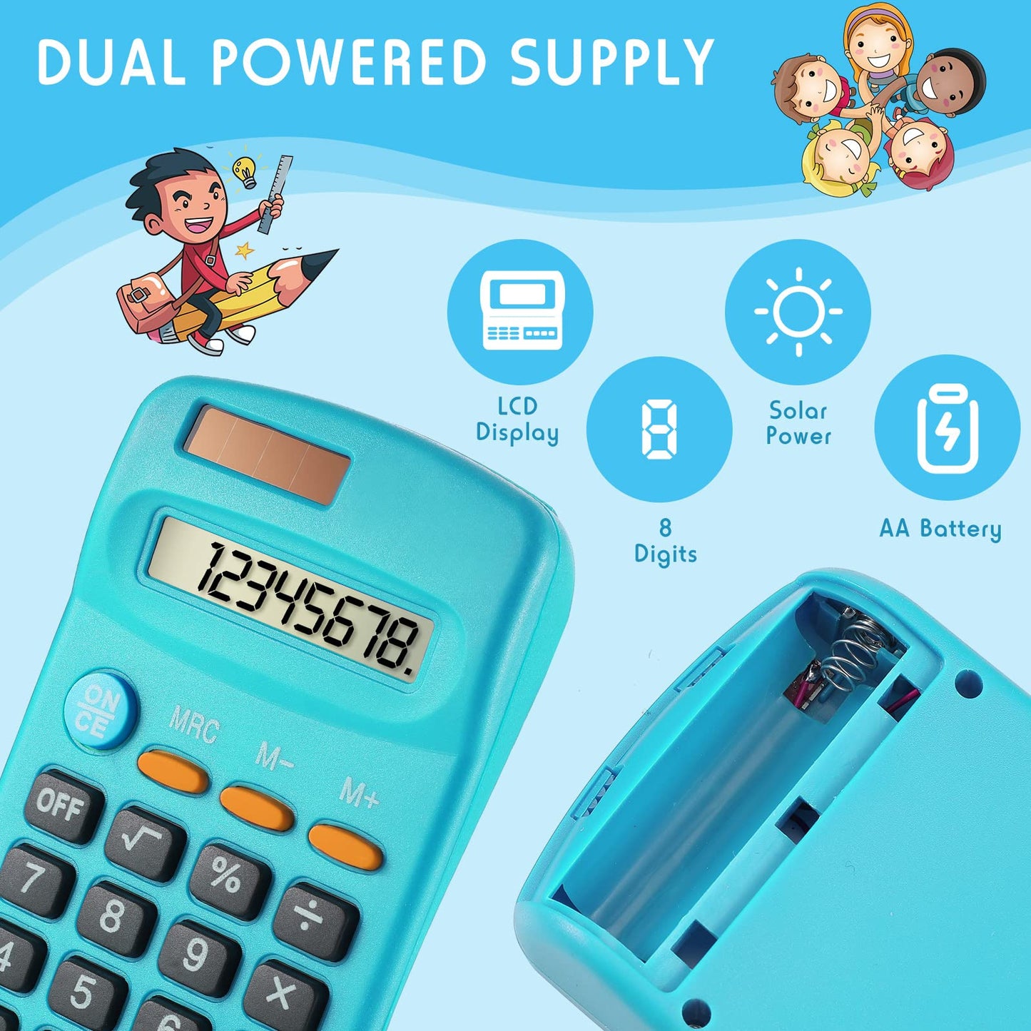 Weewooday 30 Pieces Small Basic Calculator Bulk 8 Digit Mini Solar Battery Dual Power Pocket Calculator for Kids Students Classroom Desktop Home Office, Standard Function 6 Colors