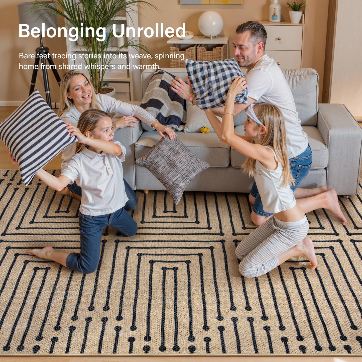 Lahome Maze Lines Easy Jute Runners for Hallways, 2x8 Washable Rug Runner Non Slip Stain Resistant, Farmhouse Low Pile Indoor Outdoor Carpet for Indoor Entryway Laundry Kitchen