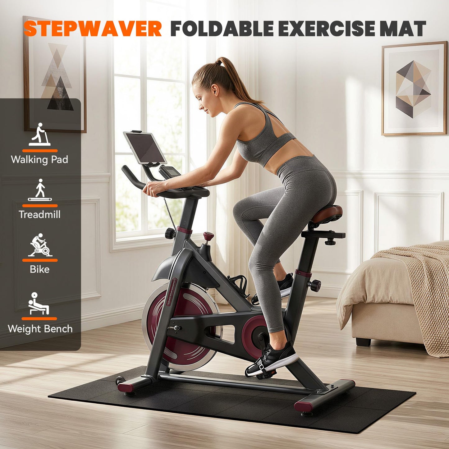 Stepwaver Walking Pad Mat for Carpet, Treamill Mat for Hardwood Floors, High Density, 1/4 Thickness, Folable, Floor Protection for Bike, Elliptical, Treadmill
