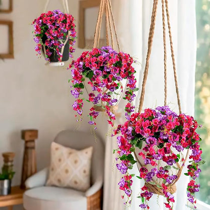 Artificial Flowers for Outdoors 2 Pack Fake Hanging Plants with Faux Hibiscus Flowers Summer Fall Decor UV Resistant Silk Leaves for Indoor Outdoor Front Door Porch Patio Planter Decor