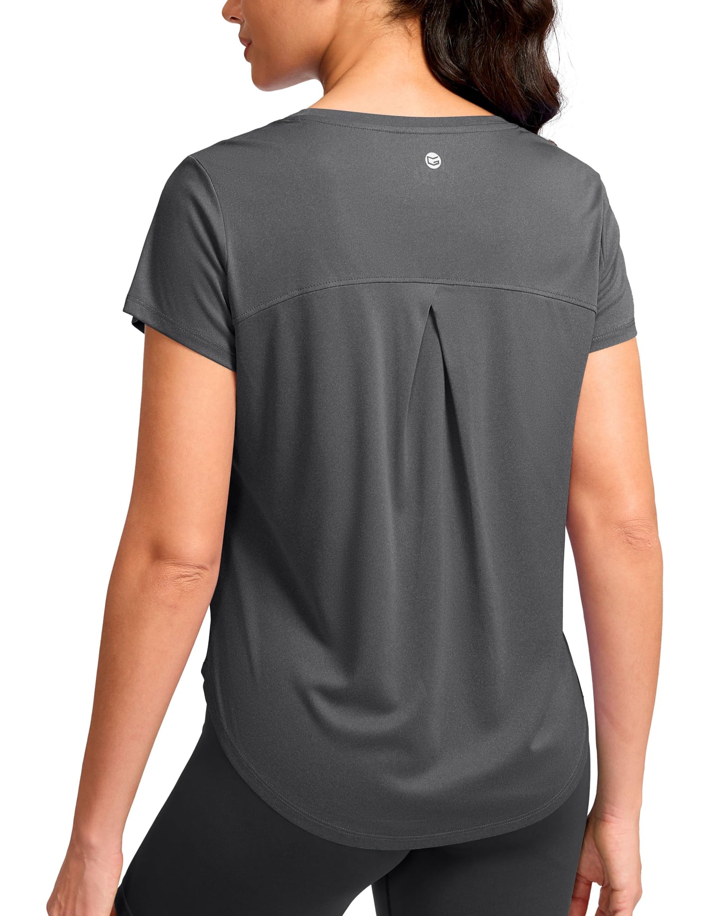 G Gradual Women's Workout Tops Short Sleeve Lightweight Athletic Yoga Running Shirts Loose Fit Quick Dry Gym T-Shirts(Heather Dark Grey,L)