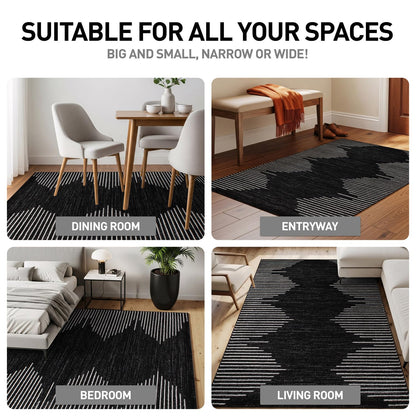 Rugshop Bohemian Stripe Stain Resistant High Traffic Living Room Kitchen Bedroom Dining Home Office Area Rug 3'3" x 5' Black