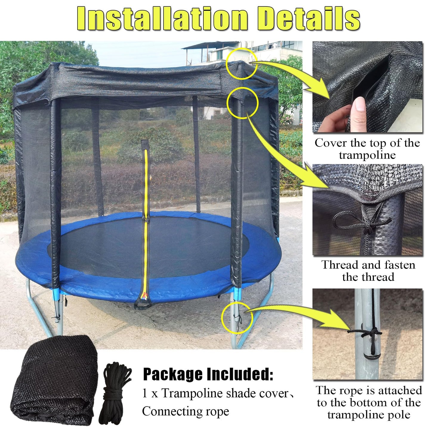 XATAMIO Trampoline Cover,Trampoline Shade Cover for 8ft-14ft Straight Pole Round Trampoline Outdoor Sun Protection Block Leaves,Only Trampoline Top Cover (8FT 6 Poles)
