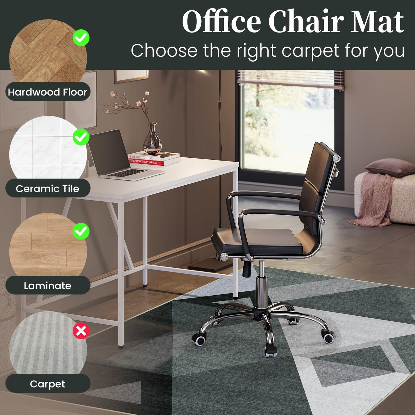 Office Chair Mat for Hardwood Floor & Tile Floor,48"X 60" Heavy Duty Desk Chair Mat for Hard Floors, Under Desk Rug for Rolling Computer Chair,Anti Slip,Low Pile Carpet Floor Protector-Triangle