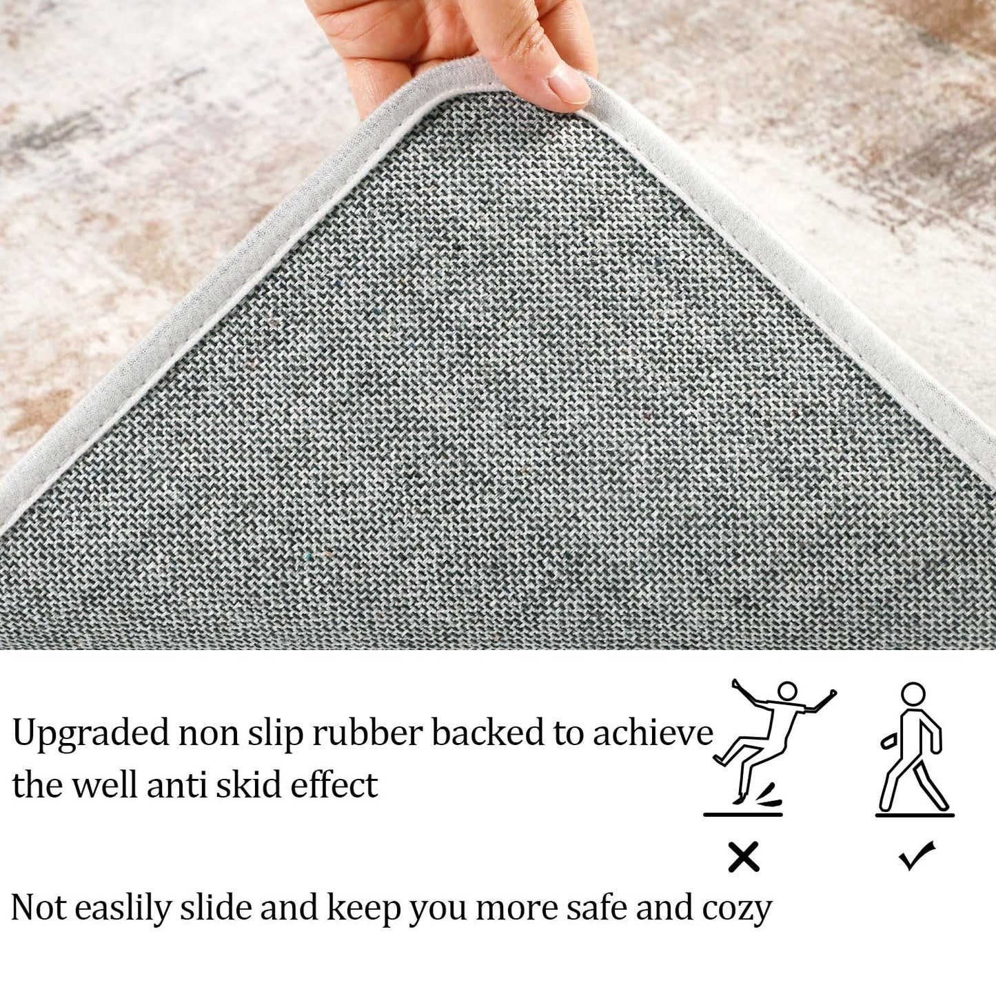 2x6 Runner Rug, famibay Modern Abstract Washable Rug Runners for Hallways Non Slip Faux Wool Carpet Runners for Kitchen Bathroom Bedroom(Beige/Camel)