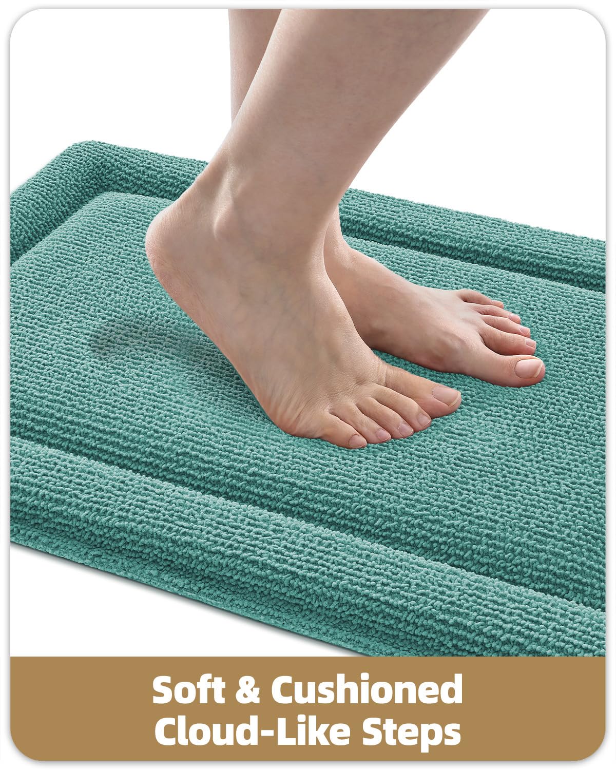 Color&Geometry 24x17 Memory Foam Bath Mat, Teal Bathroom Rug Soft Absorbent Chenille, Non Slip Thick Shower Mat