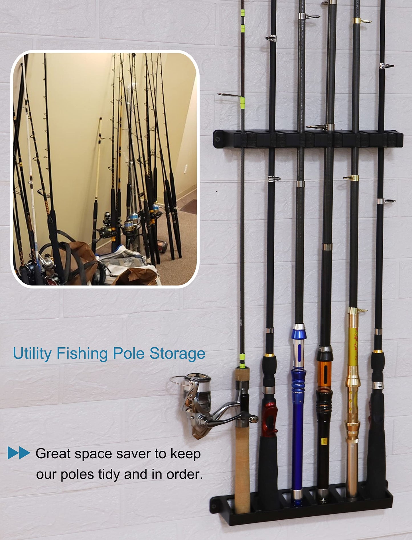 Ducurt Horizontal Fishing Rod Rack Holders Wall-mounted Fish Pole Holder for Garage & Boat 6-Rod Storage Racks -1 Pair Rod Holder Rod Holder (2 Pair Vertical Black)