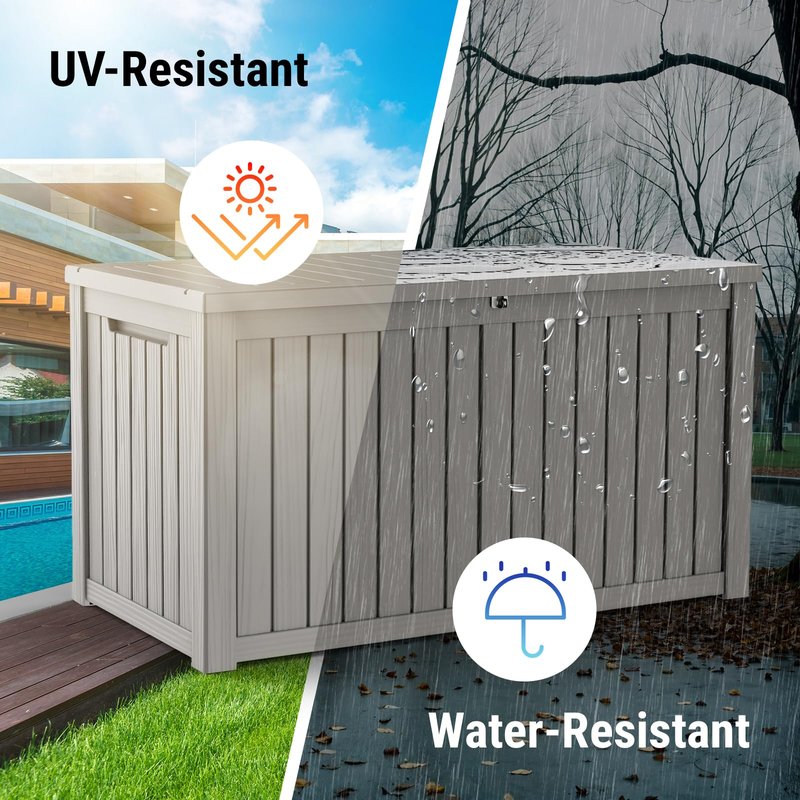 Mars Villa 180 Gallon Outdoor Storage Box, Large Waterproof Resin Deck Box for Patio Furniture Cushions, Pool Supplies, Gardening Tools, Lockable, Weatherproof and UV Resistant, Grey