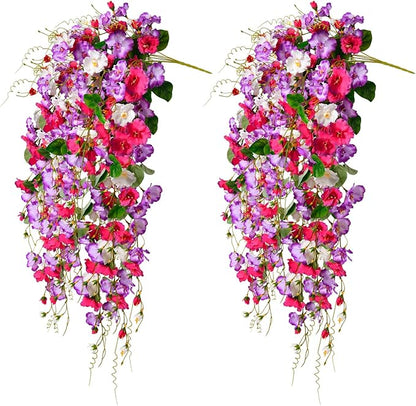 Artificial Flowers for Outdoors 2 Pack Fake Hanging Plants with Faux Hibiscus Flowers Summer Fall Decor UV Resistant Silk Leaves for Indoor Outdoor Front Door Porch Patio Planter Decor