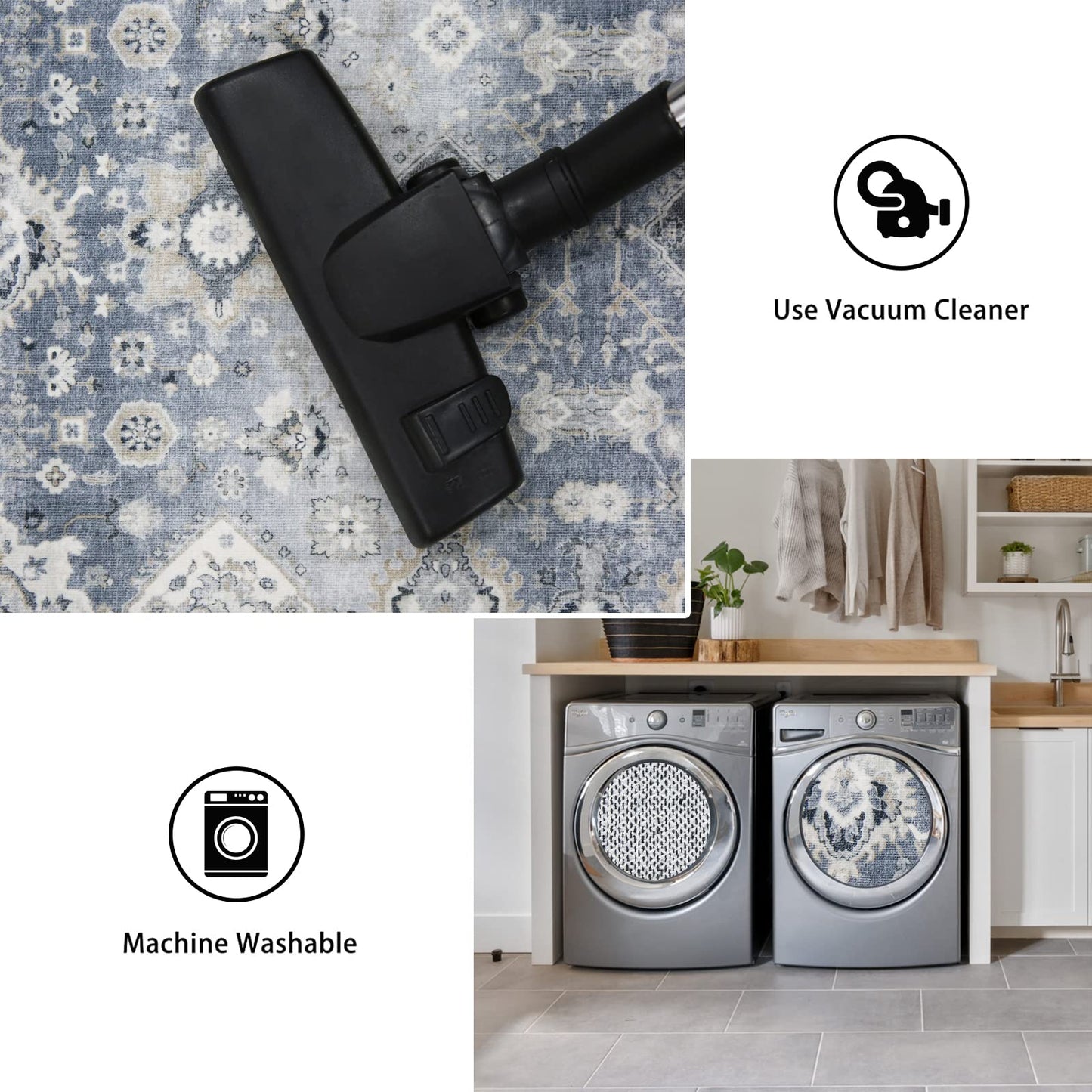 Washable Hallway 3x4 Floor Mats: Farmhouse Non-Slip Kitchen Sink Area Rug Water-Resistant Small Carpet for Living Room Bathroom Thin Soft Doormat Easy-Clean Decorative Rug for Pets Family(3x4,Grey)