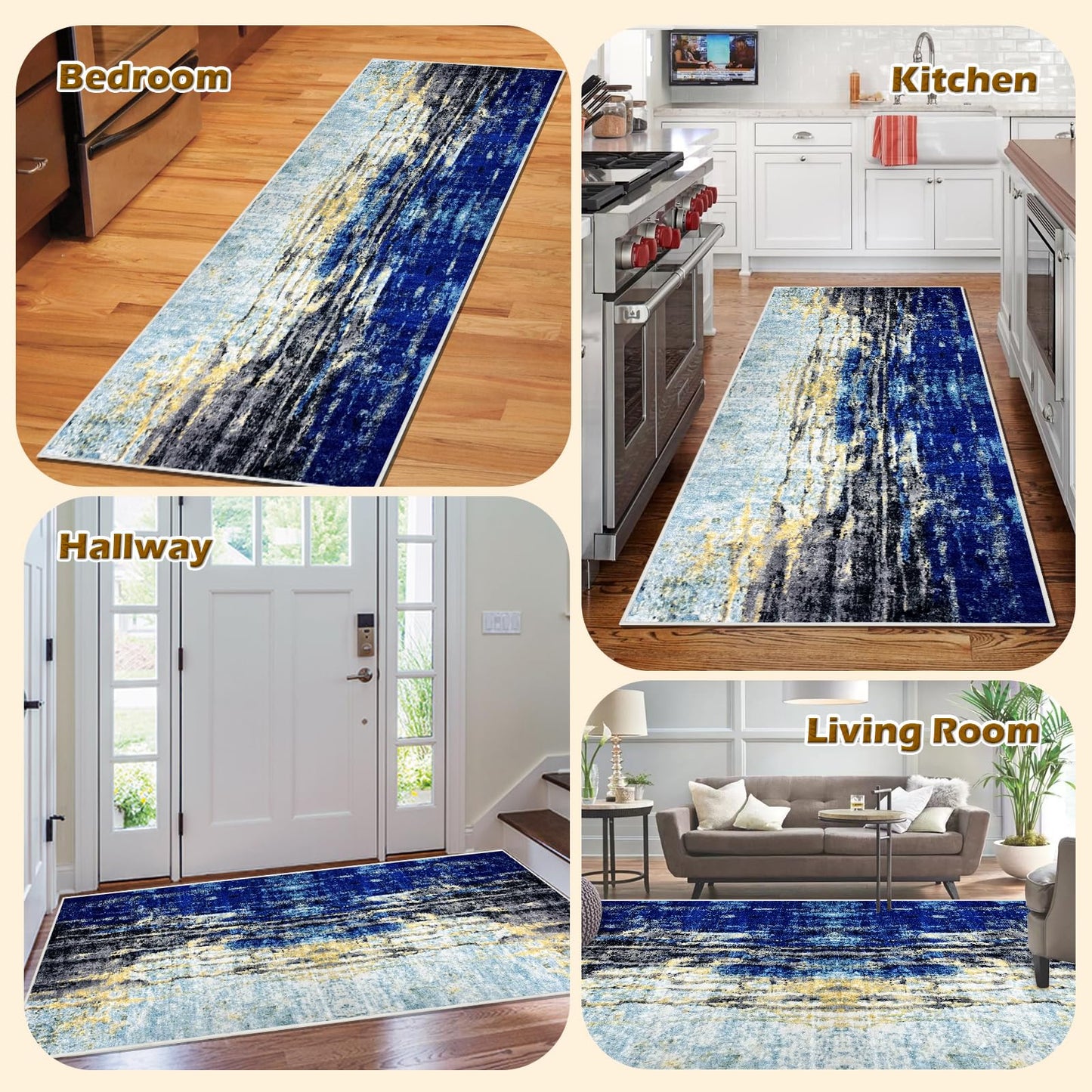 Heyroll Washable Area Rug, 2X6FT Hallway Runner Rug Carpet,Soft Modern Entryway Mat with Non-Slip TPR Backing,Low Pile Carpet for Indoor, Bath,Living Room,Kitchen,Laundry- Customized, Starry Sky