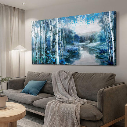 Arjun Tree Wall Art Canvas for Living Room Blue Tree of Life Nature Teal Abstract Textured Painting Picture Modern Panoramic Landscape Artwork Framed Bedroom Home Office Decor, Large Size 40"x20"
