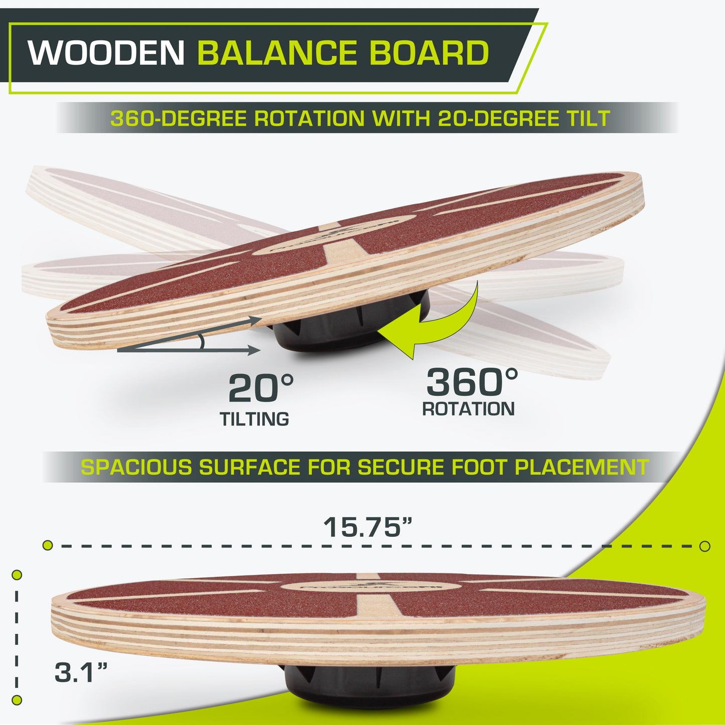 ProsourceFit Wooden Balance Board Non-Slip Wobble Core Trainer 15.75in (39.5cm) Diameter with 360 Rotation for Stability Training, Full Body Exercises, Physical Therapy, Purple