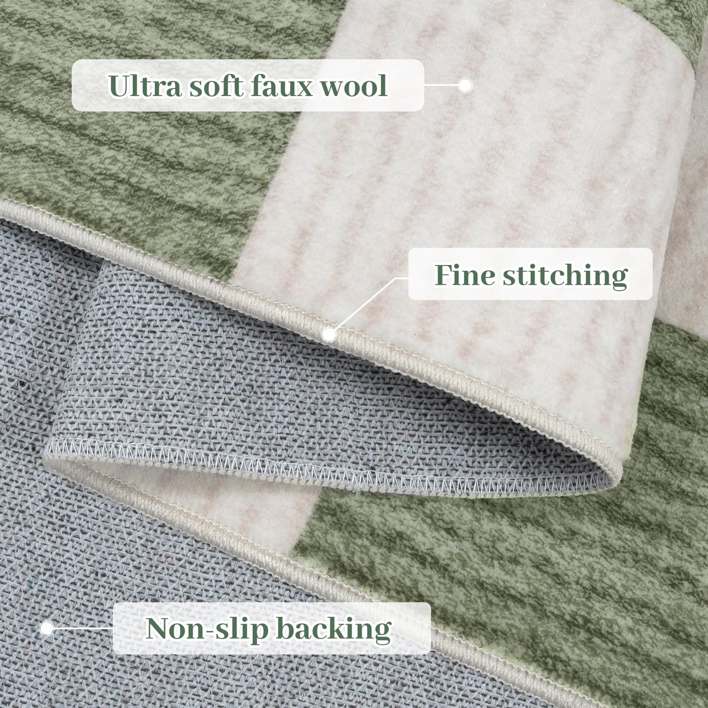 LIVEBOX 4x6 Washable Area Rug Checkered, Non-Slip Small Entryway Rug Green Farmhouse Neutral Geometric Kids Boys Rug for Bedroom Living Room Low-Pile Carpet for Classroom Playroom(Sage Green 4'x6')
