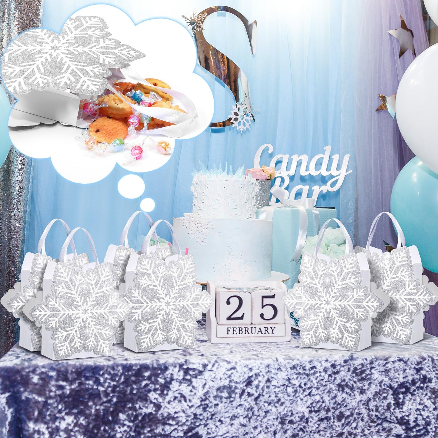 Kolldenn 12 Pcs Glitter Winter Snowflake Paper Bags Snowflake Party Favors Gift Bags with Handle for Summer Christmas Winter Holiday Birthday Wonderland Party Supplies Candy Treat Goodie