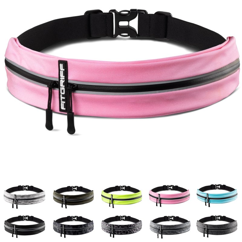Fitgriff® Running Belt for Men & Women - Secure Jogging Pouch for Phone, Keys & Essentials - For All Cell Phones (Pink, 24.5" - 35.5" Waist Size)