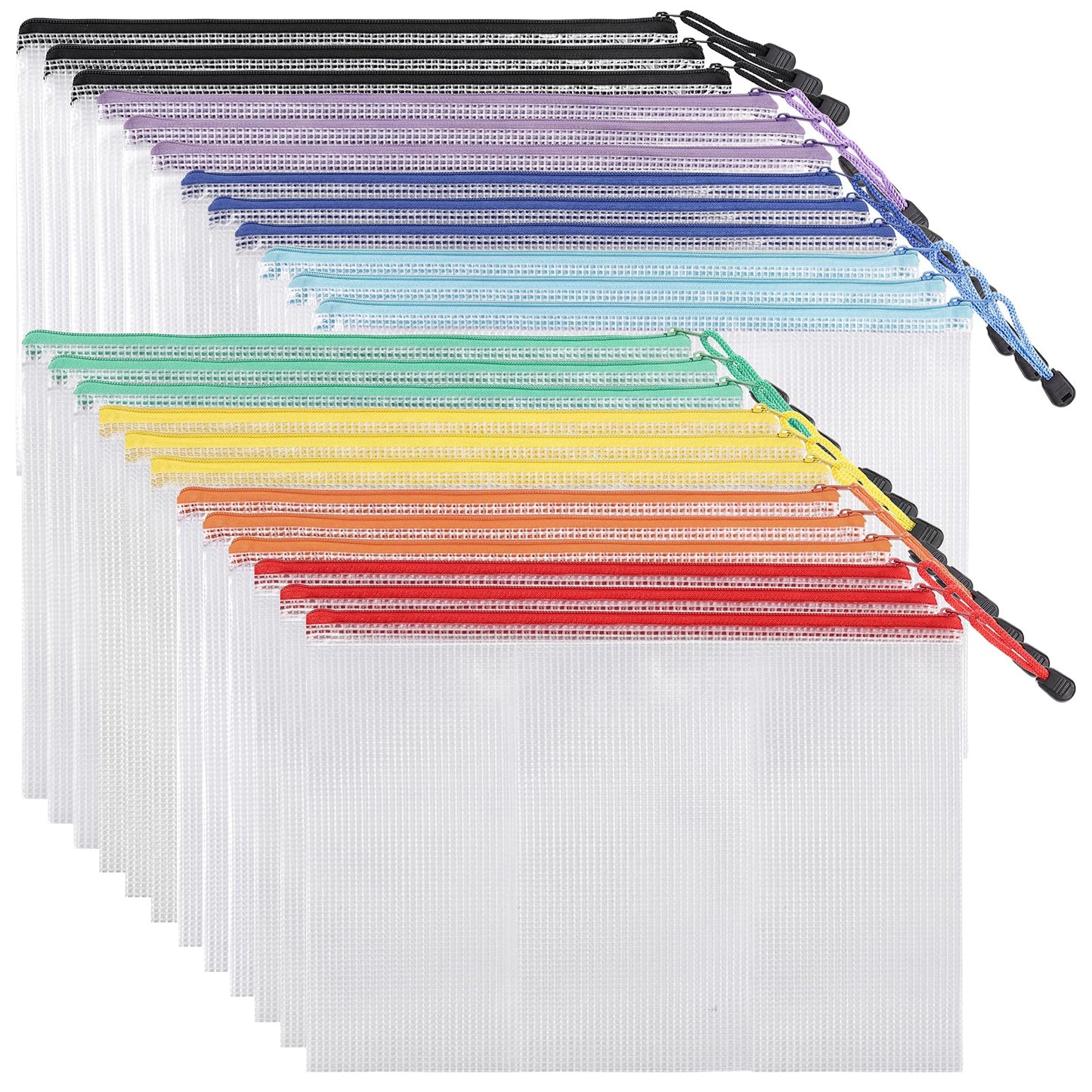 EOOUT 24pcs Mesh Zipper Pouch Bags, A4 Pencil Pouch for Organizing Storage, Waterproof Zipper Pouches, Letter Size, File Bags for School, Toys, Puzzle, Board Games and Office Supplies