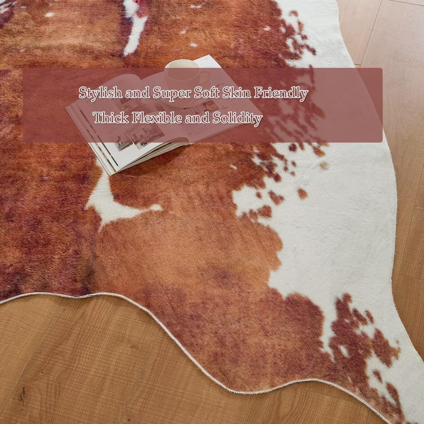 Brown Cowhide Rug,Large Carpet Non-Slip Luxury Faux Fur Cowhide Print Area Rug,Modern Style Animal Cow Print Skin Rugs Carpet for Living Room Bedroom -5.5 * 8FT(65 * 95inch)