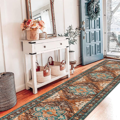 Pauwer Farmhouse Vintage Medallion Area Rug - 2x10, Soft Washable Kitchen Rug, Non Slip Floor Runner for Entryway, Laundry