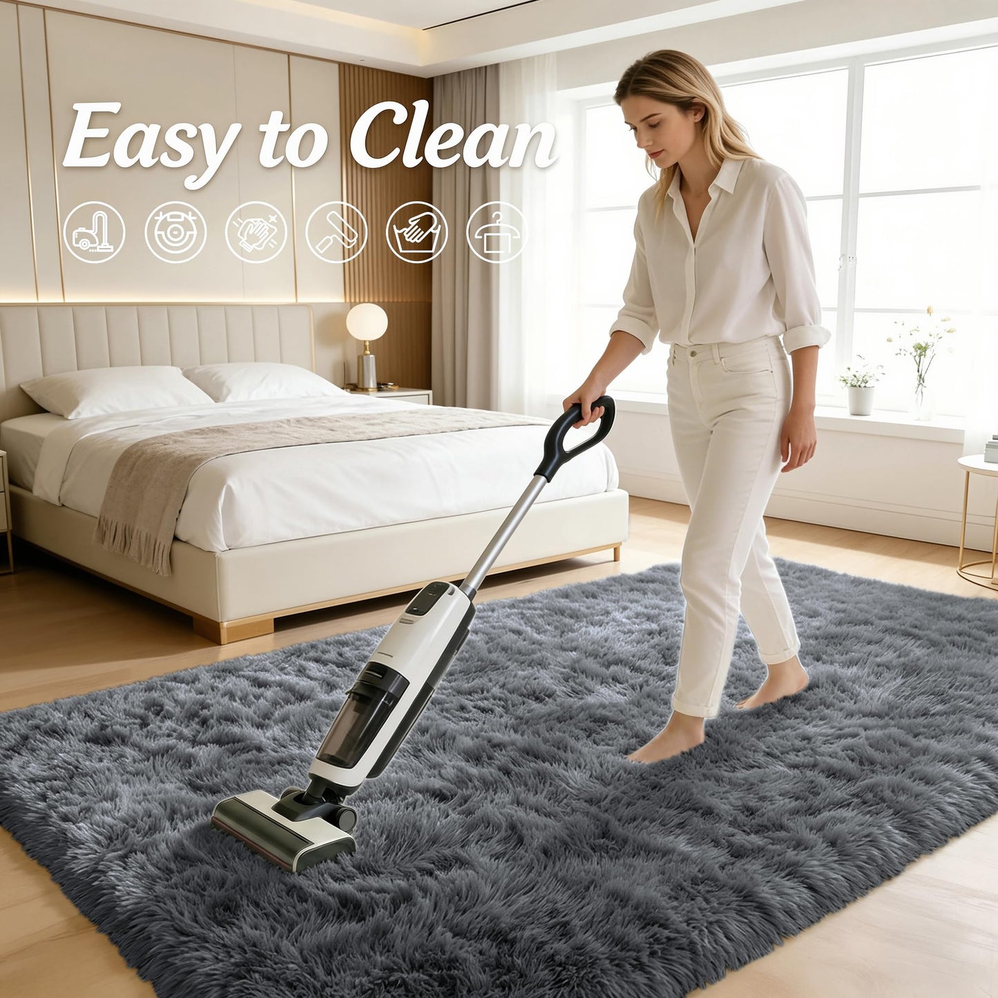 OLANLY 2x6 Machine Washable Runner Rugs for Hallway, Soft Fluffy Shaggy Bedside Rugs for Bedroom, Living Room, Indoor Floor Carpet for Kids Girls and Boys, Nursery Rooms, Home Decor Aesthetic, Grey