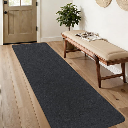 QDUIDU Runner Rugs for Bedroom Living Room, 2x6 Feet Ultra Soft Dark Grey Runner Rug Thickened with Memory-Foam, Solid Modern Minimalist Carpets for Home Decor, Non-Slip and Comfy Bedside Hallway Rug