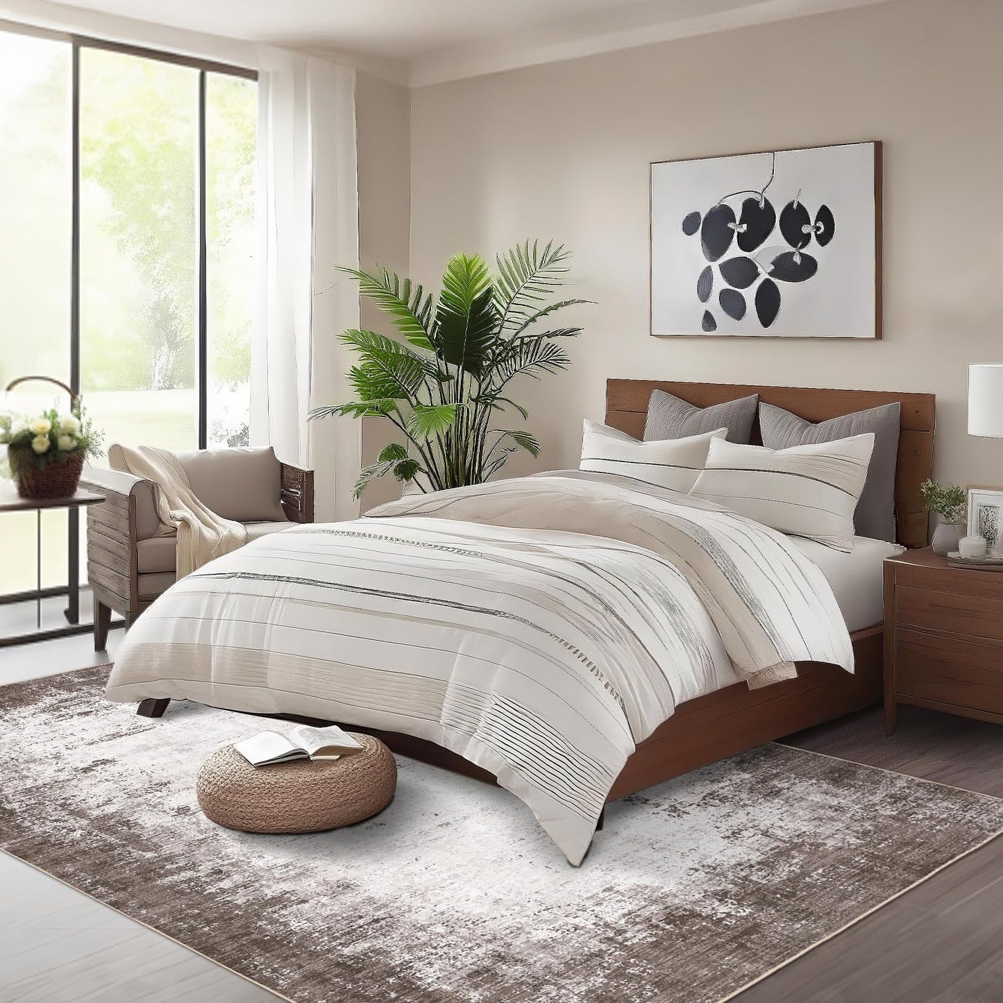 GarveeHome Abstract Area Rugs 5x7 Ultra-Soft Modern Indoor Carpet, Stain-Resistant Neutral Floor Cover, Non-Slip Distressed Throw Rug, Easy Cleaning, Perfect for Living Room, Office, Brown