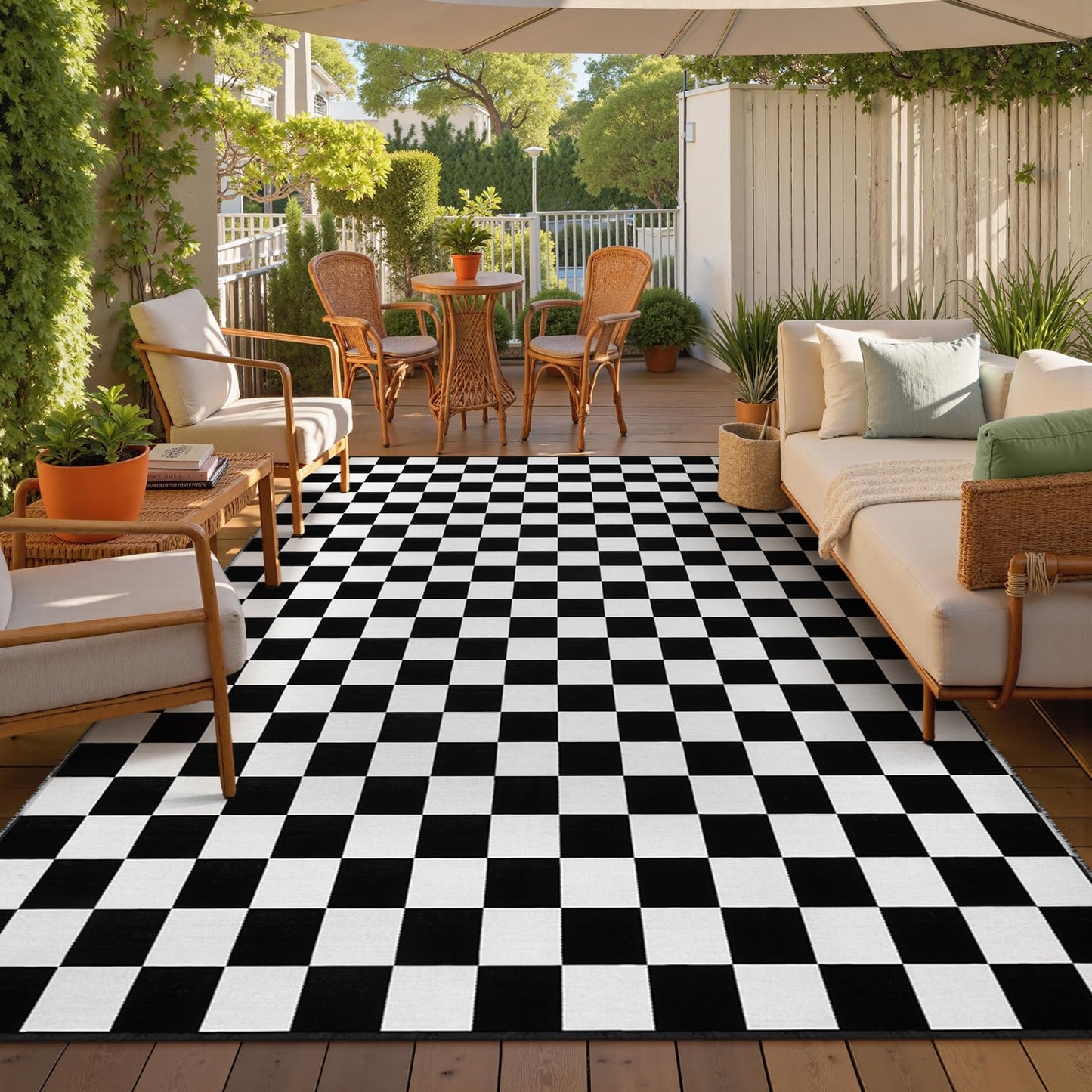 Seavish Checkered Rug, 5x8 Ft Black and White Rug, Retro Moroccan Checkerboard Rugs, Lightweight Outdoor Washable Area Rug, Rustic Floor Carpet Decor for Living Room Bedroom Dining Room Patio