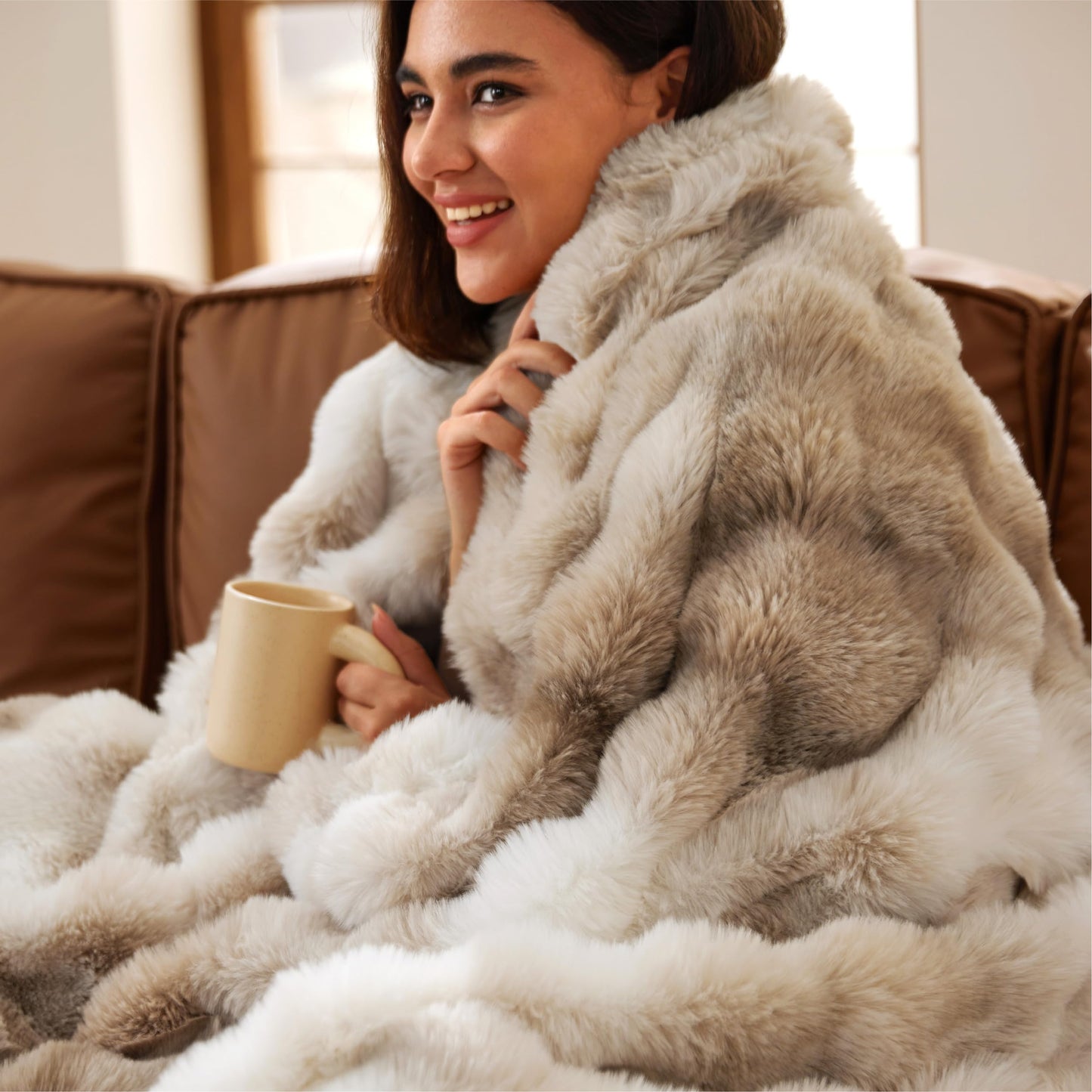 Bedsure Soft Fluffy Faux Fur Throw Blanket for Couch Cozy Gifts for Women, Fuzzy Fleece Bubble Blanket for Sofa Chair, Tie Dye Taupe Cloud Throw Coloring Bed Cover, Tan Brown Thick Warm Plush Bedding