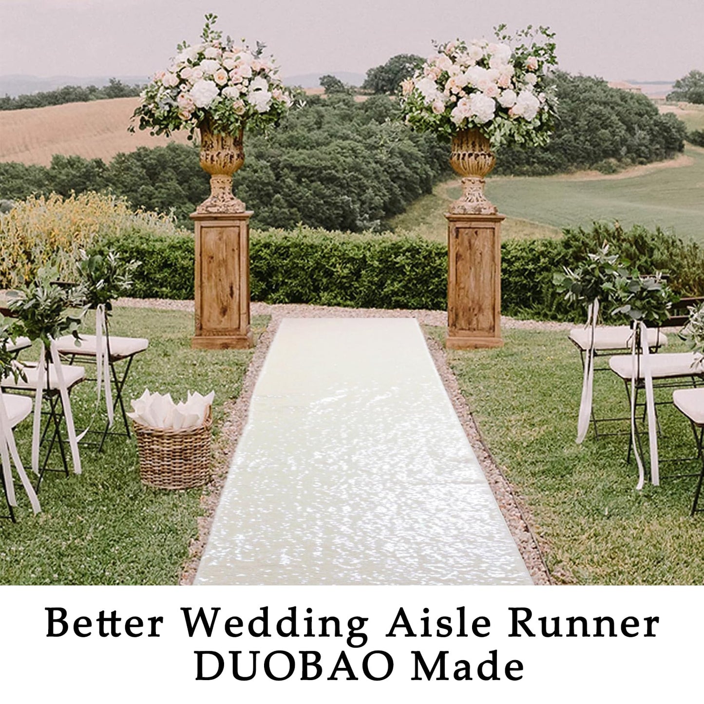 DUOBAO Aisle Runner for Wedding 15FTx2FT Sequins Indoor Outdoor Ceremonies Decor Ivory Carpet Church Runners Weddings Walkway Carpet Rugs