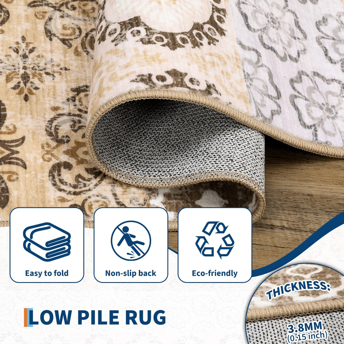 Garvee Washable Rugs 5x7 Dining Room Rugs for Under Table Modern Abstract Accent Rug Non Shedding Low Pile Foldable Carpet Non Slip Contemporary Mat for Bedroom, Nursery, Living Room, Office, Coffee