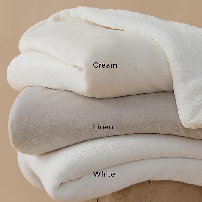 Bedsure GentleSoft Sherpa Fleece Throw Blanket Twin Size for Couch - Thick and Warm, Soft Fuzzy Plush Twin Blanket for Winter, Cream, 60x80 Inches
