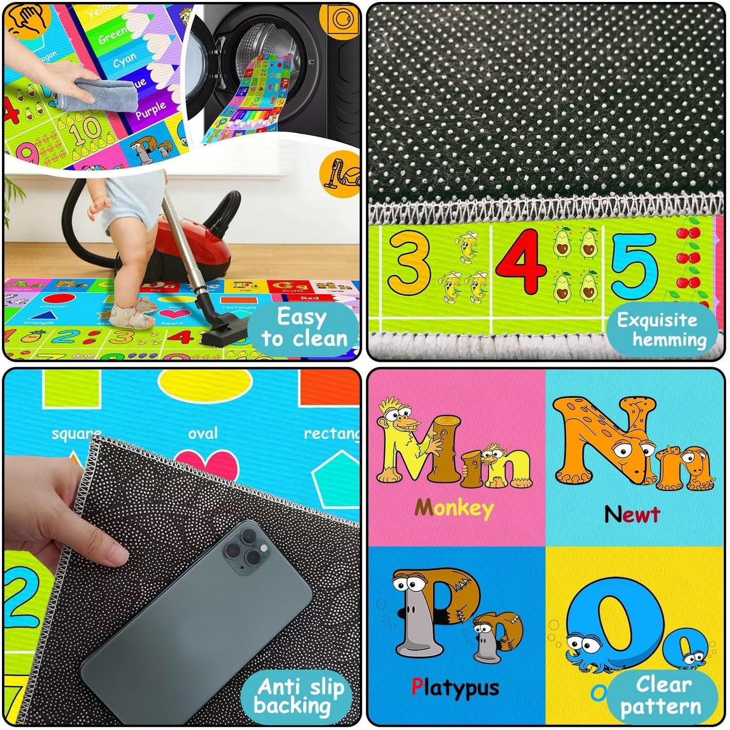 MLLgYq Kids Alphabet Play Game Rug - 6'x9' ABC Numbers and Shapes Educational Learning Toddler Carpet - Kids Room Playroom Classroom Kindergarten Activity Fun Soft Non-Slip Mat