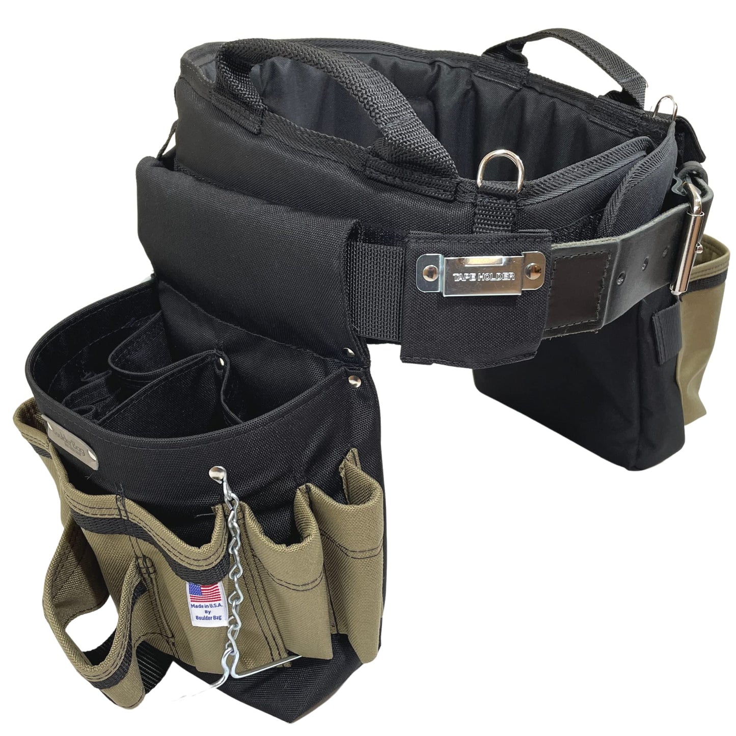 BOULDER BAG Ultimate Electrician's MAX Combo with Comfort Back Support Tool Belt, Leather Belt Buckle, Heavy Duty Work Belt, Tan, (Large 33-36 Inch Waist), Made in USA