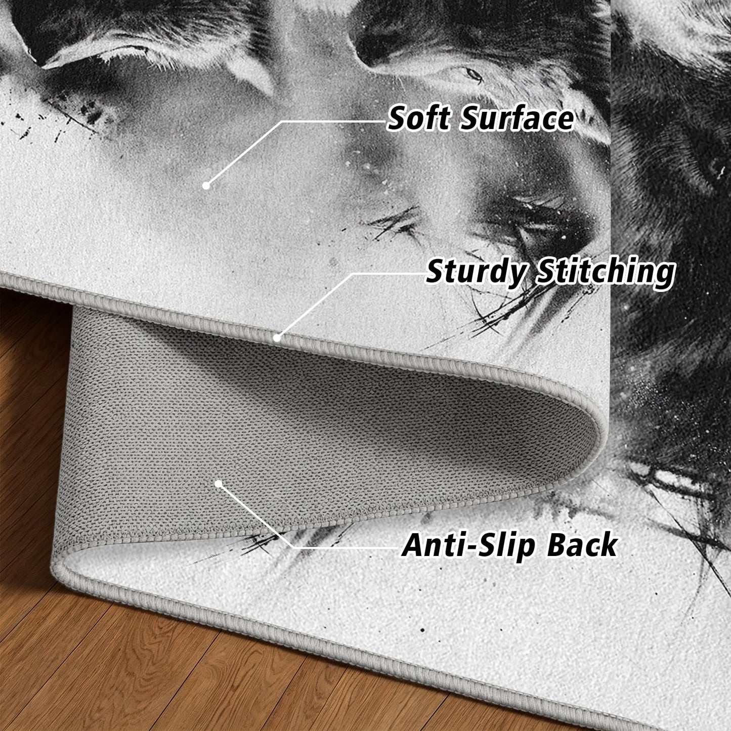 Wolf Washable Runner Rug Wildlife Hallway Runner Rug 2x9
