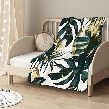 Throw Blanket, Abstract Tropical Leaf Blanket Palm Leaf Throw Blankets for Bed Kids Adults, Lightweight Cozy Blanket for Living Room, Bedroom 50"x60"