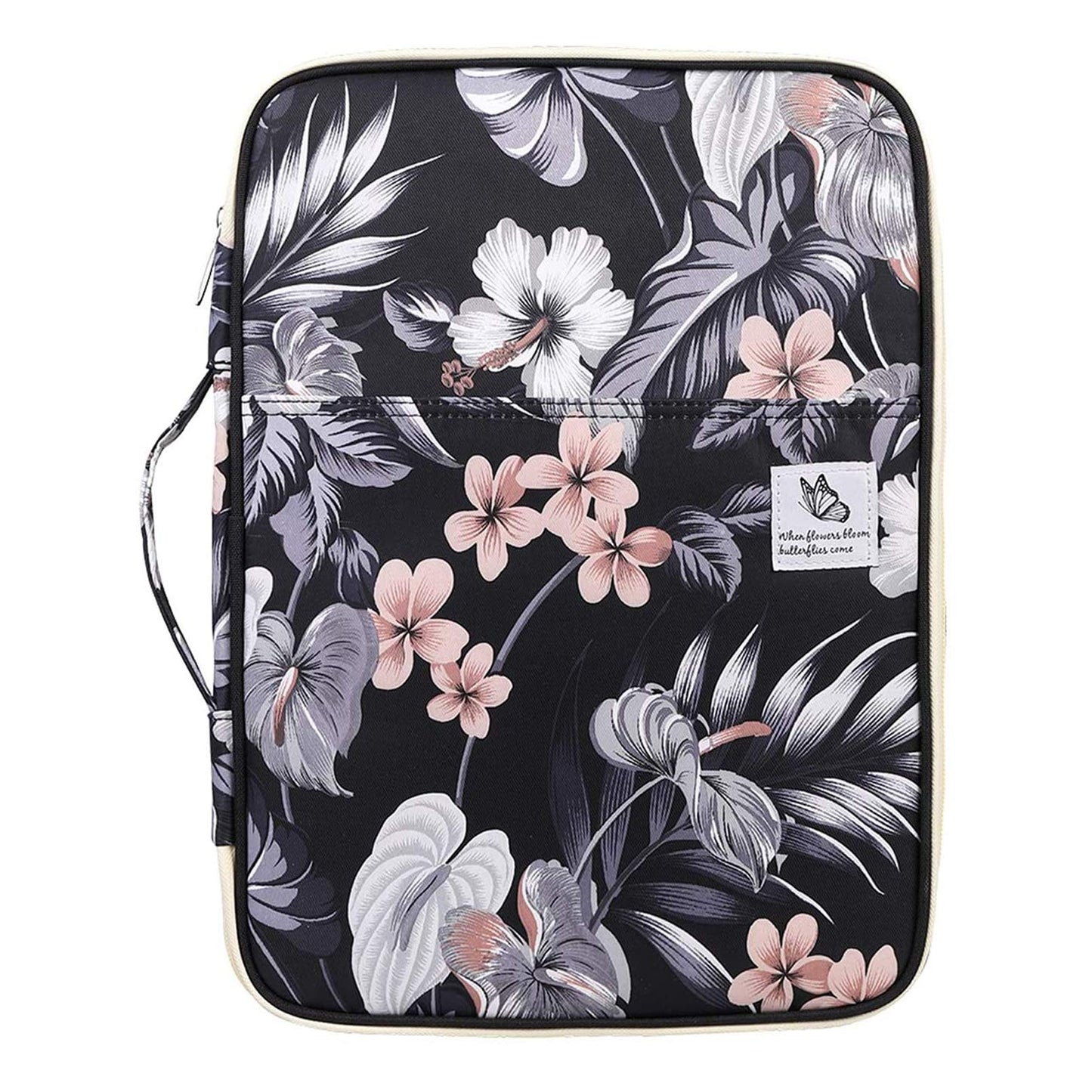 JAKAGO A4 Travel Portfolio Multifunctional Document Organizer Zippered Case for Office Supplies (Mulberry White)