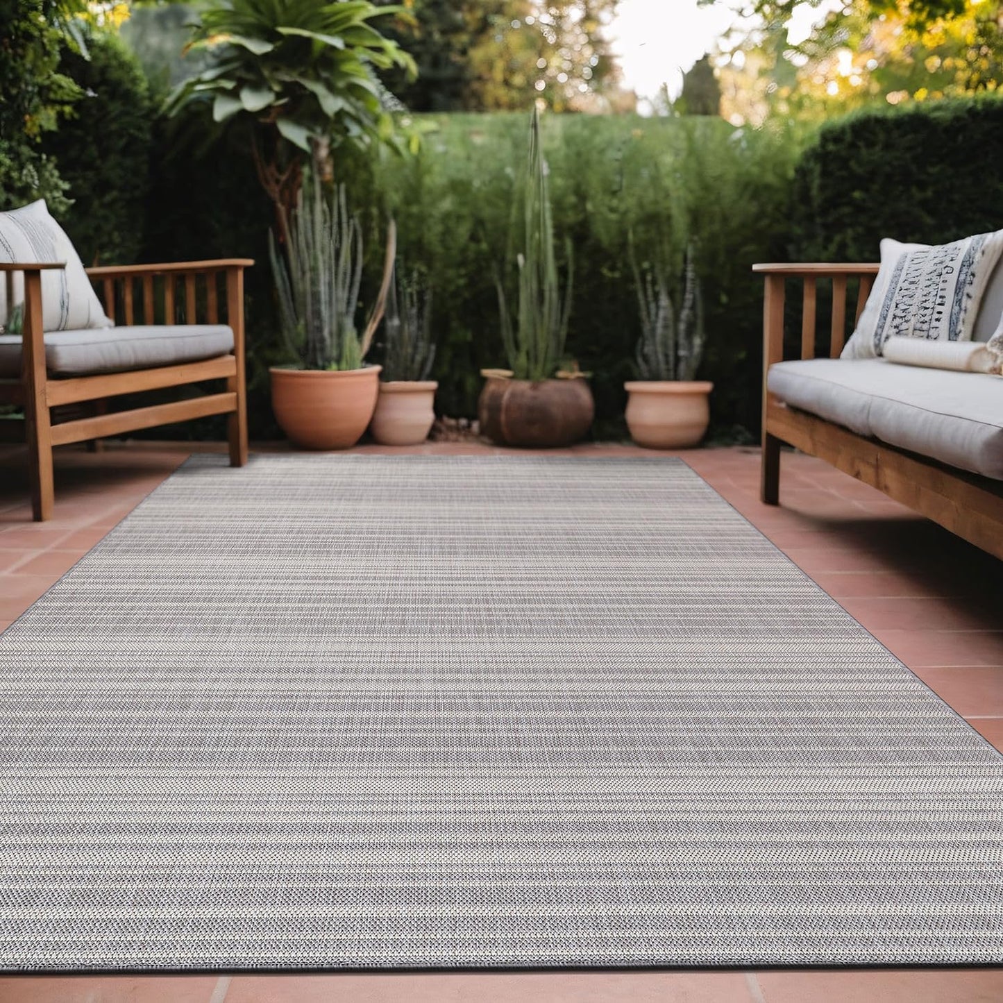 Luul Home Stripe Outdoor Rug 5x7 Washable Outside Carpet for Indoor Patio Porch Waterproof Easy Cleaning Non Shedding Area Rugs Gray 5 x 7