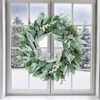 26" Eucalyptus Wreaths Large Artificial Greenery Outdoor/Indoor Wreath Spring/Summer Wreath Green Wreaths for Front Door Porch Window Wall Hanging Decor All Year Round Wr-eath（Green）