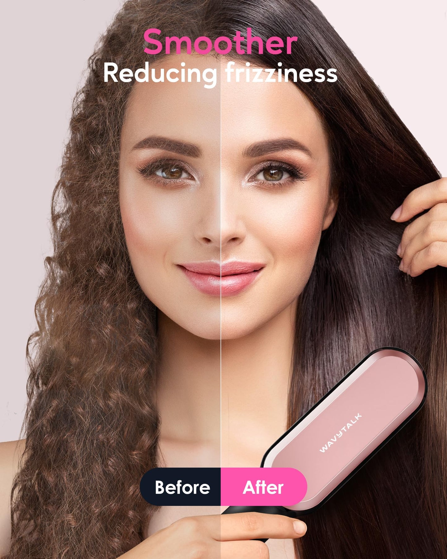 Wavytalk Hair Straightener Brush, Sleek Sweep Ionic Straightening Brush with 6 Temperature Adjust, Anti-Scald Ceramic Straightening Comb Fast Heating for Home Salon, Dual Voltage, Purple.